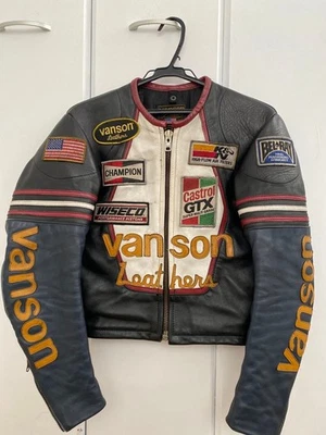 Vanson One Star Motorcycle Race Leather Jacket Black White Size 34 - Image 1 of 4