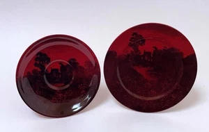 VINTAGE ROYAL DOULTON FLAMBE SAUCER PLATE WOODCUT COUNTRY SCENE - Picture 1 of 8