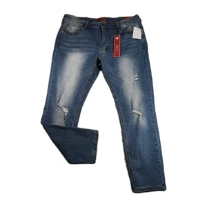 Pantalones de mezclilla ajustados Guess Jackie Dest para hombre 38x30 Dark Destroy lavado desgastado - Imagen 1 de 8