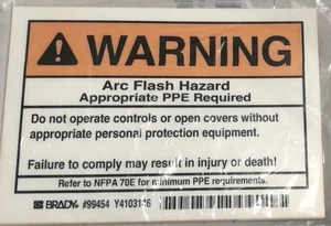 NEW - Brady 99454 Arc Flash Protection Label Pack of 5, Part# Y4103146 - Picture 1 of 3