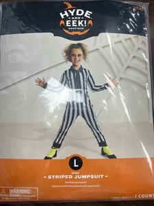 Boys Girls Hyde & Eek Striped Jumpsuit Costume Size L Beetlejuice Clown - Picture 1 of 1