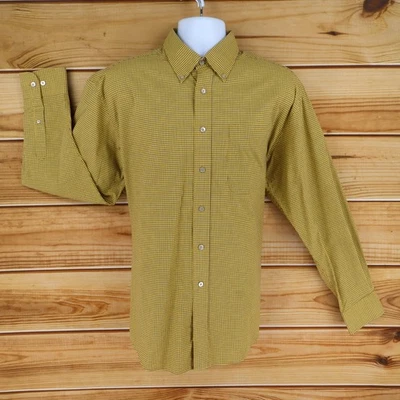 Haggar Button Up Shirt Mens Sz L Yellow Checks Wrinkle-Resistant Stain-Resistant - Image 1 of 4