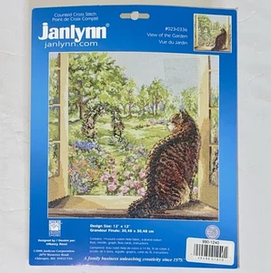 Janlynn 023-0336 Counted Cross Stitch Kit CAT Window Scene “ViewOf The Garden” - Picture 1 of 6