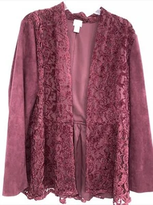 Chico’s Jacket Women’s Burgundy Red Suede Lace Skirted - Long Sleeve - Picture 1 of 5