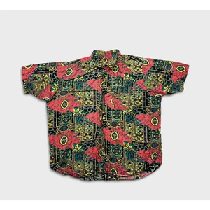 Vintage 90s Hawaiian Shirt Men Large Red Abstract Floral Geometric AOP Button Up - Picture 1 of 5