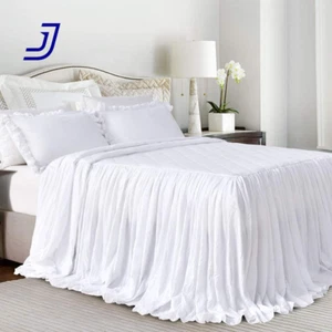 Ruffle Skirt Bedspread French Country Bedspread White King Size 3 Piece Set NEW - Picture 1 of 12
