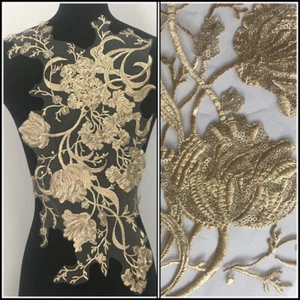 Flower Embroidered Large Patches DIY Lace Applique Wedding Dress Sewing Craft - Picture 1 of 5