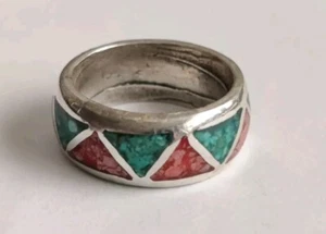 Lot Of 21 VTG Silver Turquoise & Red Coral Band Ring Unmarked Sz 4 To 10.5 - Picture 1 of 6