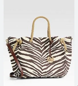 Michael Kors Beige Tiger Print Canvas Marina Drawstring Hobo crossbody - Picture 1 of 17