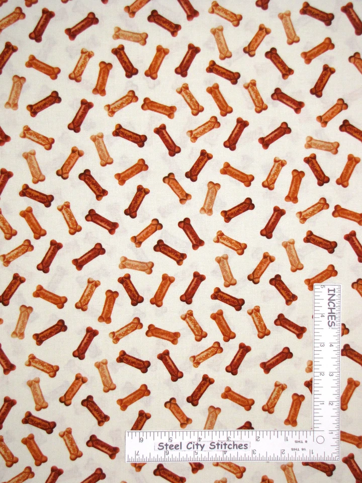 Huesos de perro marrón hueso sobre tela de algodón crema tesoros atemporales C8296 por yarda Foto 1 de 1