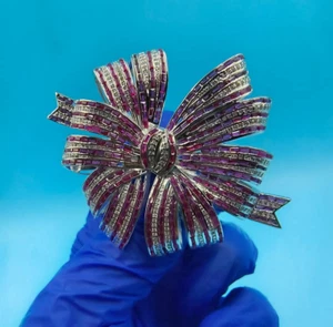 3Ct Baguette Cut Lab Created Red Ruby Bow Charm Brooch Pin 14K White Gold Plated - Picture 1 of 9