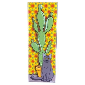 Retro Black Cat Cactus Magnet Handmade Pet Portrait Gifts and Kitchen Decor - Picture 1 of 12