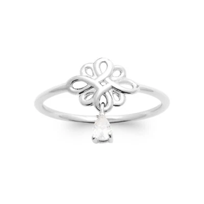 Silberring 925/000 Rhodium - Cabochon Rosette Arabesque Durchbrochen Zirkonium - Bild 1 von 4