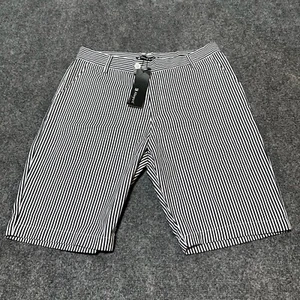 NEW Allegra K Shorts Womens 32 Grey Striped Cotton High Rise Pockets Hook Loop - Picture 1 of 13