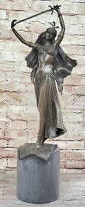 Art Deco/Nouveau Young Woman Girl Fighter Warrior 100% Solid Bronze Sculpture - Picture 1 of 10