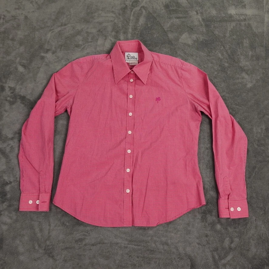 Vintage Lilly Pulitzer Top Womens 6  Red Check Logo Palm Tree Gingham Button - Image 1 of 4