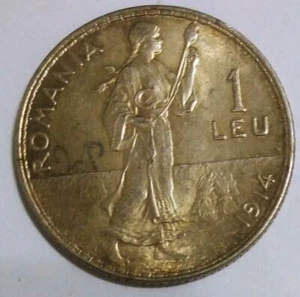 ROMANIA 1 LEU 1914 SILVER COIN 1 - Picture 1 of 2