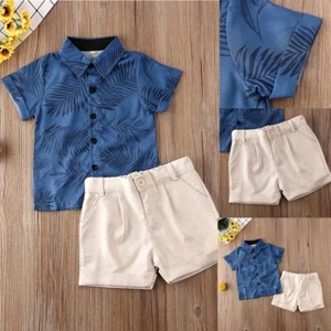 Toddler Baby Girls Boys Clothes Gentleman Button Tops Short Pants Outfits Set - Picture 1 of 7