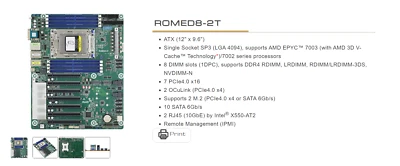 ASRock ROMED8-2T Motherboard AMD EPYC 7001-7003 Socket SP3 PCIe ATX - Image 1 of 4