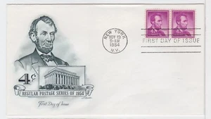 TurtlesTradingPost- Abraham Lincoln 4 Cent #1035- 1954 FDC Artmaster Cachet Pair - Picture 1 of 1