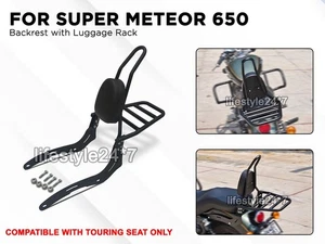 FOR ROYAL ENFIELD SUPER METEOR 650 "Touring Luggage Rack With Backrest Black D2" - Picture 1 of 10