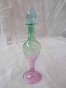 Vintage Egypt hand blown pink to green Ombre Perfume Bottle with Stopper - Picture 1 of 3