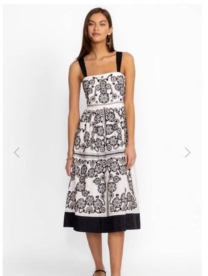 Vestido midi Johnny Was para mujer L Mel bordado blanco negro algodón boho parisino Foto 1 de 4