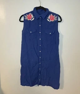 Vestido Johnny Was 3J Algodón Azul Talla M Azul Sin Mangas Bordado Occidental - Imagen 1 de 8