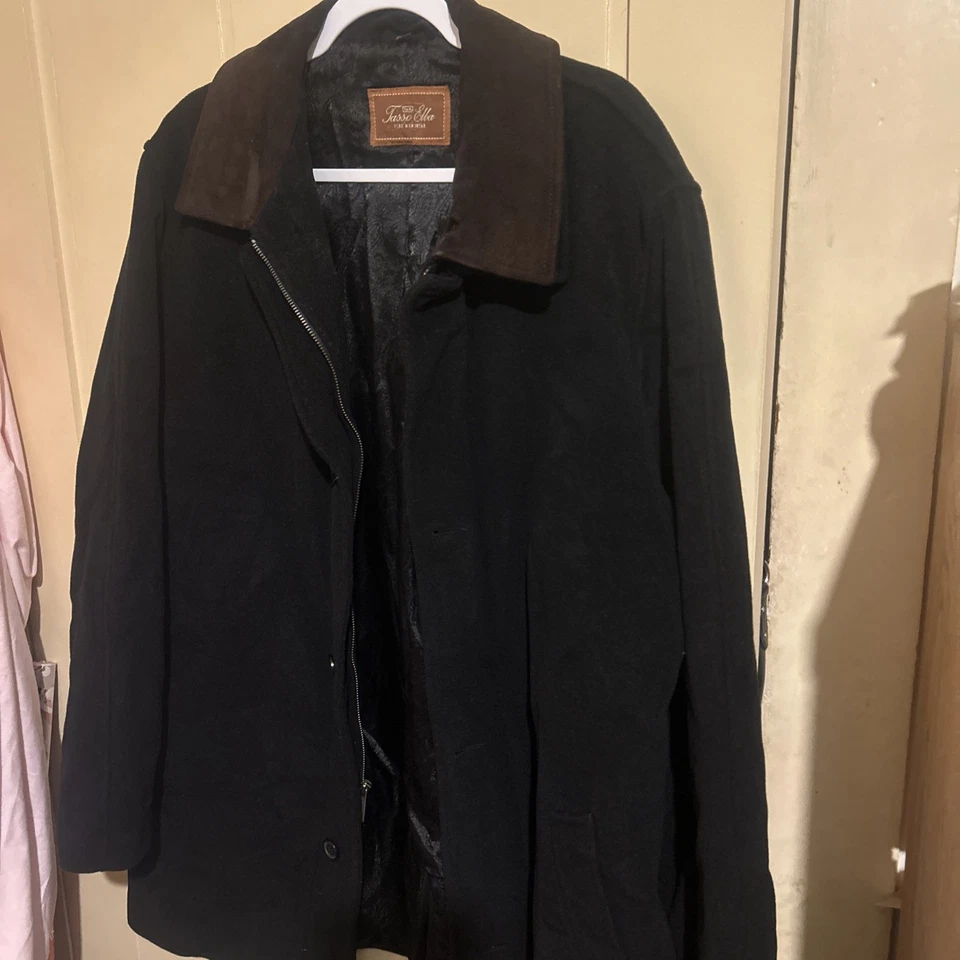 TASSO ELBA Men's Black Fine Wool Cashmere Blend Suede Collar Coat SIZE: L - Image 1 of 4