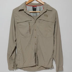North Face Shirt Mens Small Khaki Nylon Fishing Hiking Long Sleeve Roll Tab - Picture 1 of 14