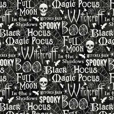 Northcott - Spellbound - Spooky Words - Black, Fabric BTY - Image 1 of 4