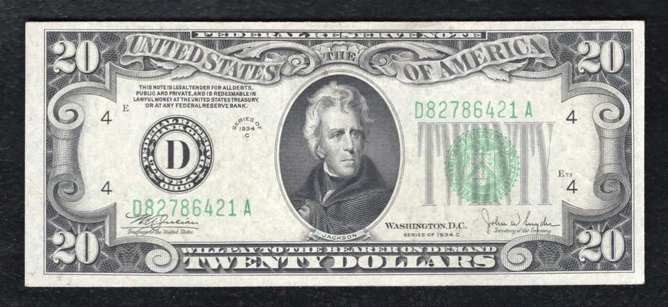 FR. 2057-D 1934-C $20 FRN FEDERAL RESERVE NOTE CLEVELAND, OH GEM UNCIRCULATED - Image 1 of 2