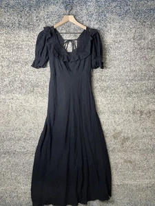 Free People Dress Womens Medium Puff Sleeve Maxi Lace Trim Cottagecore Boho - Picture 1 of 8