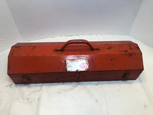 Vintage Stevens Walden Empty Metal Tool Box Red - 20.5" x 7" x 5" - Picture 1 of 16