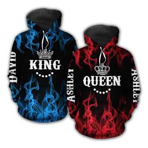 SUDADERA CON CAPUCHA 3D roja regalo San Valentín impresión nombre personalizado rey y reina talla US - Imagen 1 de 3