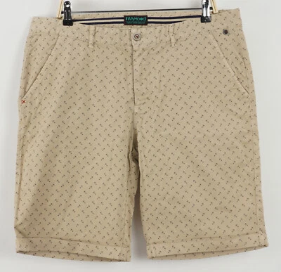 Nuevo InMyHood Para Hombres US 38 Beige Negro Estampado de Ancla Sarga Algodón Bermudas Planas Cortas Foto 1 de 4