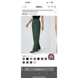 High Waisted Button Zipper Side Pocket Shirred Straight Leg Work Pants green - Picture 1 of 8