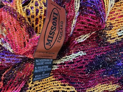 Missoni  Multicolor Zig Zag Metallic Shine Knit Long Foulard Scarf Shawl ITALY - Image 1 of 4