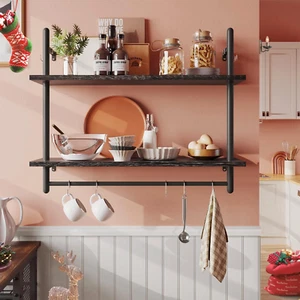Pipe Shelf Industrial Floating Shelving 31" Kitchen Wall-Mounted Shelf Towel Bar - Picture 1 of 8