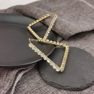 Gorgeous Triangle 925 Silver,Gold Hoop Earrings for Women Jewelry Gift A Pair - Picture 1 of 13