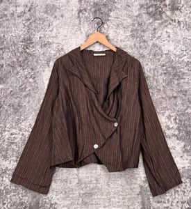 Bryn Walker Jacket Medium Womens Striped Linen Asymmetrical Lightweight Cropped - Picture 1 of 8