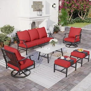 6 Pcs Outdoor Patio Furniture Set Sectional Sofa Conversation Set w/Coffee Table - Picture 1 of 9