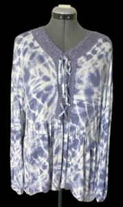 French Laundry Vintage Schnürung Häkelborte Batik Bluse Top Größe Petite XL - Bild 1 von 9