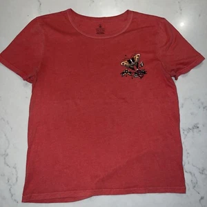 Vintage Graphic Volcom Tee Sz S Red Cotton Poly Butterflies True To This Shorter - Picture 1 of 4