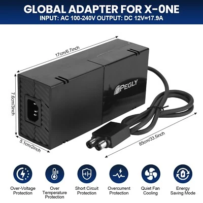 PEGLY Power Supply Brick For Xbox One Console with power cord Power Brick 17.9 A - Image 1 of 4