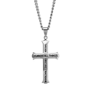 Mens Stainless Steel Cross Necklace Philippians 4:13 Through Christ - Picture 1 of 4