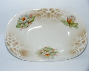 ** Vintage Lotus Flower Transfer * Oval Fruit Vegetable Snack Trinket Dish ** - Picture 1 of 3