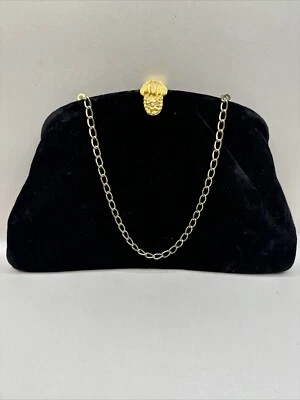 Vintage Cocktail/Evening Bag Convertible Clutch Velvet 60’s 70’s Black & Gold - Image 1 of 4