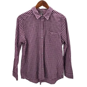 Eddie Bauer Mens Classic Fit Button Up Plaid Shirt Size Large Purple Checkered - Picture 1 of 8