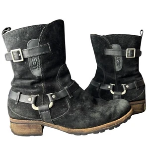 UGG Damen 10 Endell Wildleder Leder Stiefeletten schwarz Moto Bikercore Sherpa gefüttert - Bild 1 von 11